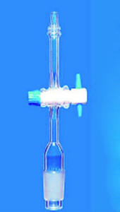ADAPTER, CONE TO FLEXIBLE TUBING RIGHT ANGLE CONNECTION, WITH GLASS OR PTFE NEEDLE VALVE STOPCOCK